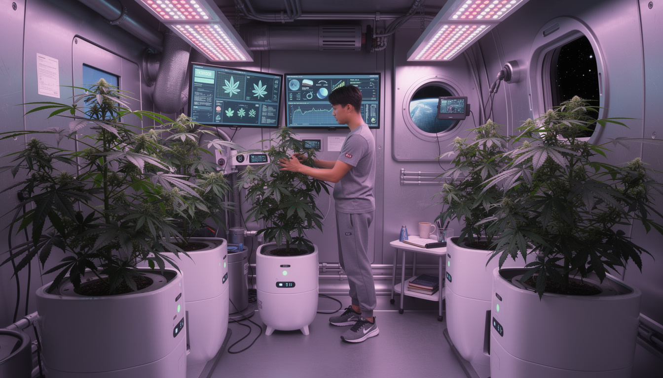 Cannabis grow room inside a space station module